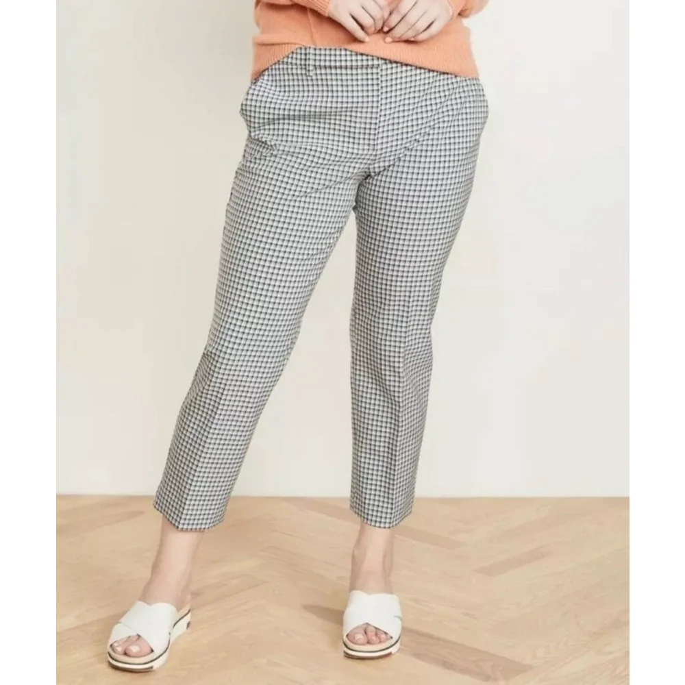 Theory Women Treeca 4 Cropped Check Pants Size:12 Blue Plaid Stretch Viscose